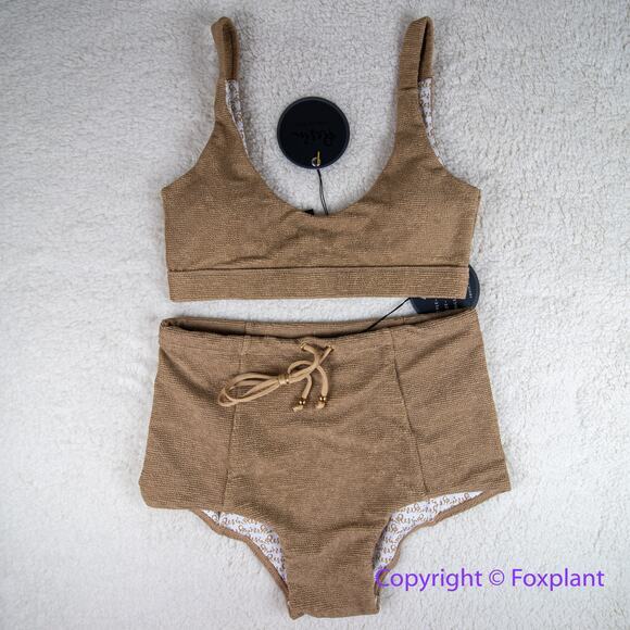 New! Set! Free People Resin Obsidian cream surf High-Waist Bikini, size S - Picture 2 of 8